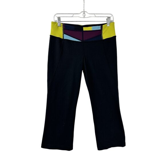 Lululemon Women’s 8 Gather & Crow Crop Pull-On Luon Athletic Panst Black Yellow - Picture 7 of 13